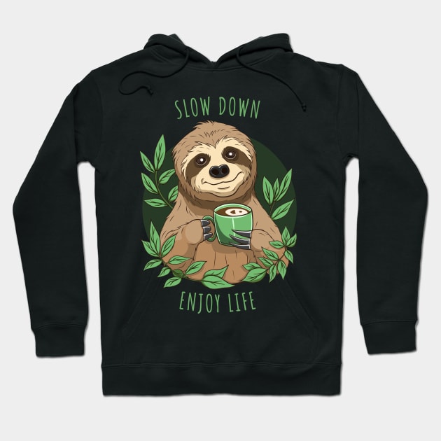 Enjoy Life, Cute Sloth With Coffee Hoodie by micho2591